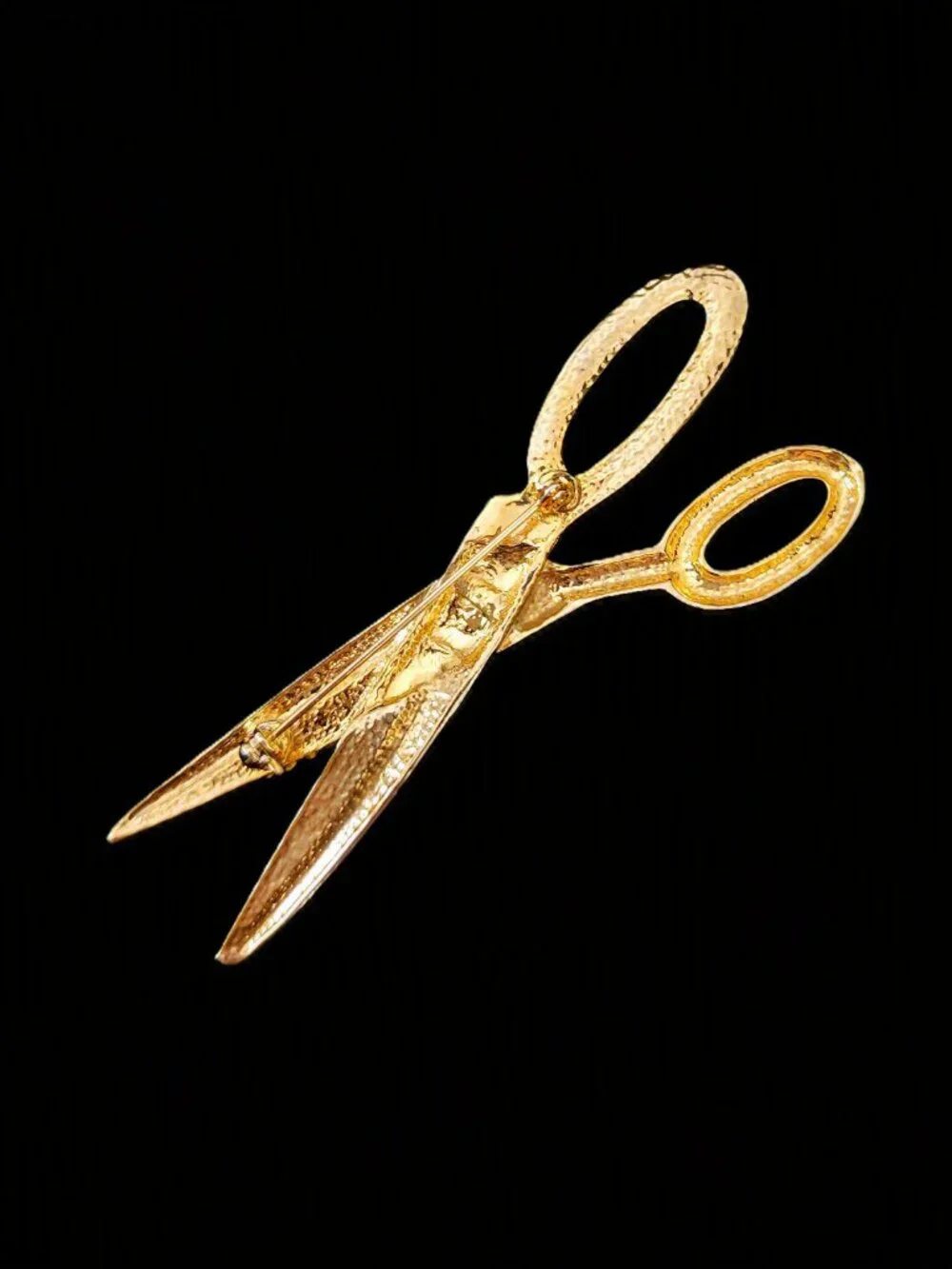 Vintage 80s Gold Plated Rhinestone Scissors Brooch Pin 4